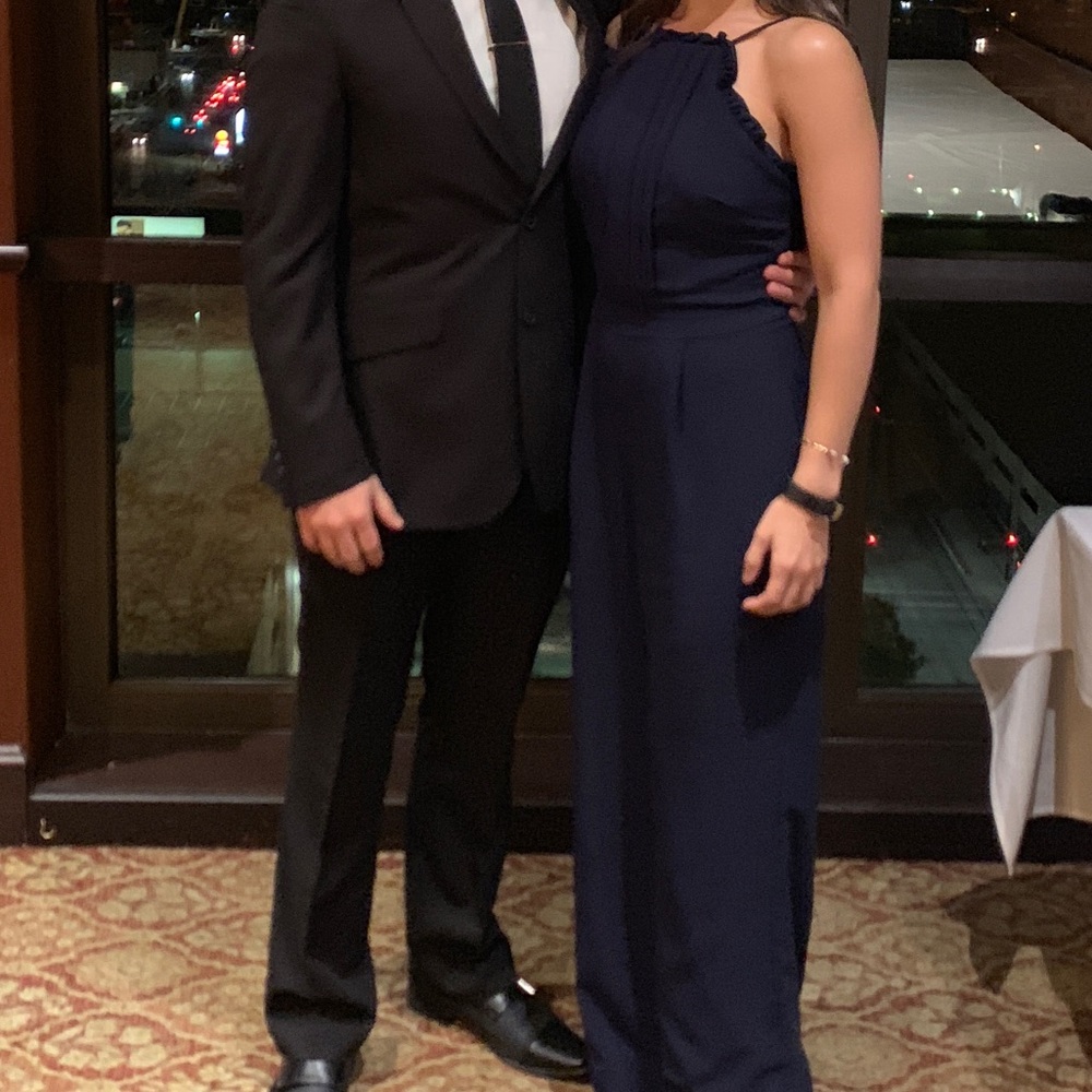 Navy blue, floor length jumpsuit